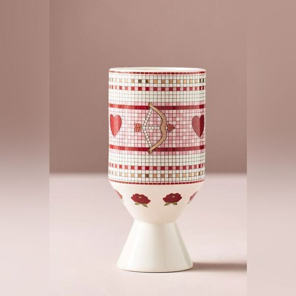 Anthropologie The Bistro Tile Stoneware Vase: Valentine's Edition 6.25"H, 3" dia - Picture 1 of 4